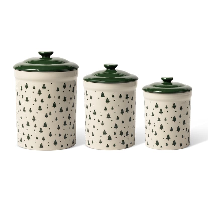 Core Home Decorative Ceramic Green Trees Cookie Jars, 3 Count
