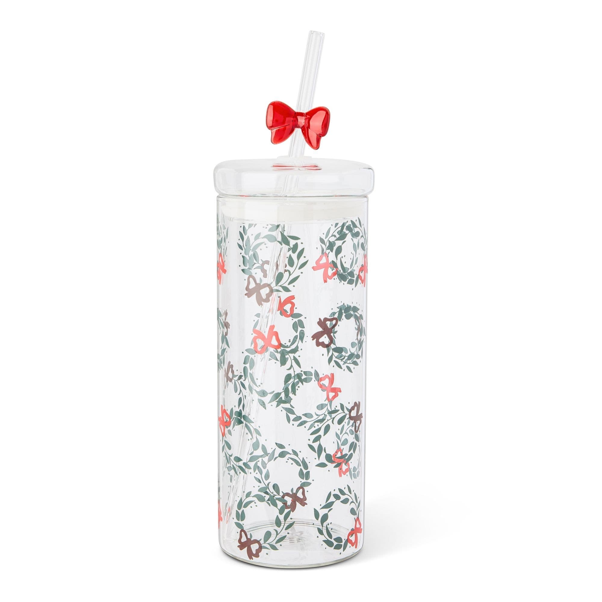 Manna 22-oz Printed Glass Tumbler with Bow Charm Straw