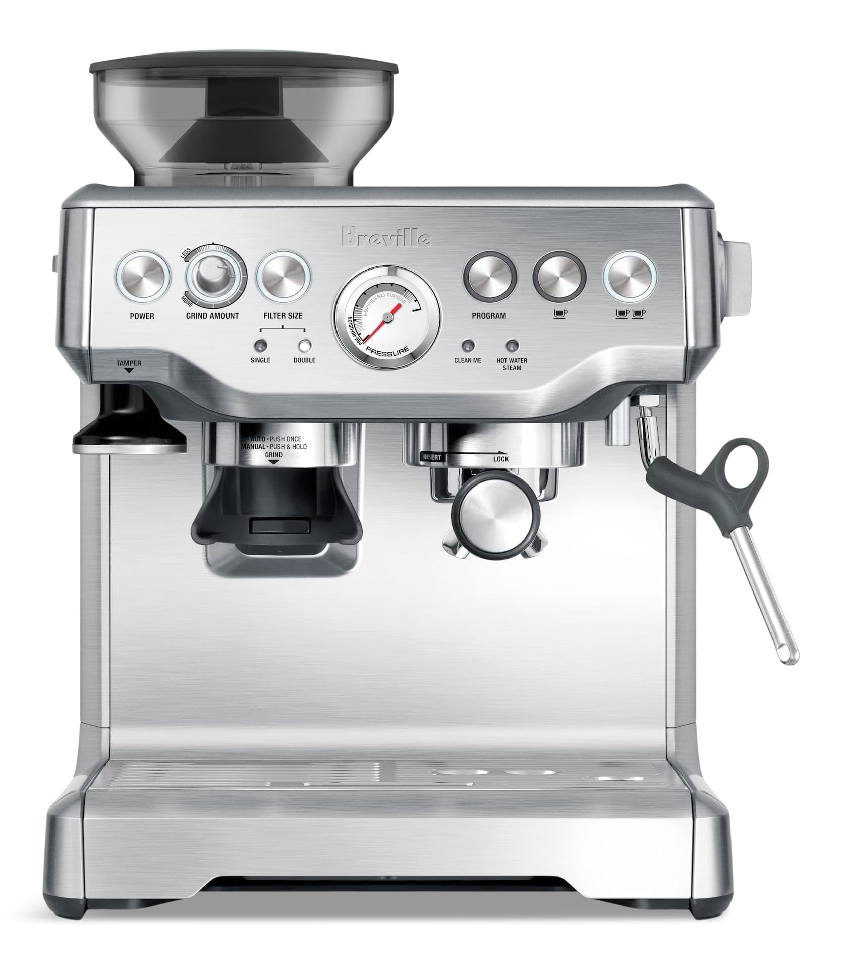 Breville Barista Express® Semi-Automatic Espresso Machine with Integrated Conical Burr Grinder, BES870BSS, Brushed Stainless Steel