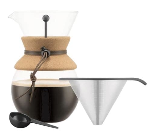 Bodum 8-Cup Glass Pour Over Coffee Maker with Stainless Steel Filter, Black