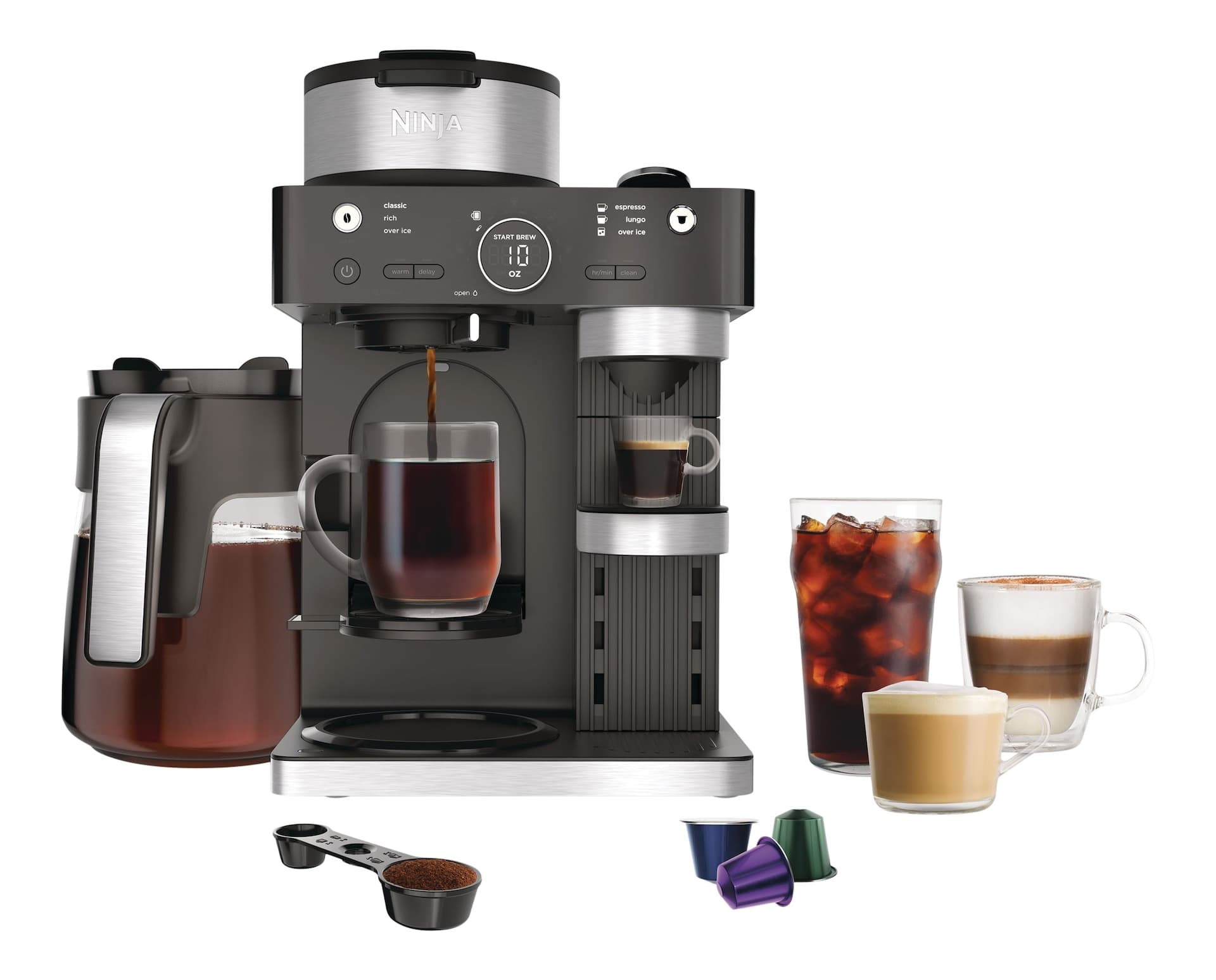 Ninja Drip Coffee Maker & Espresso Pod Machine with Glass Carafe & Fold Away Frother, Black, 12-Cup