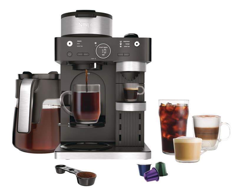 Ninja Drip Coffee Maker & Espresso Pod Machine with Glass Carafe & Fold Away Frother, Black, 12-Cup