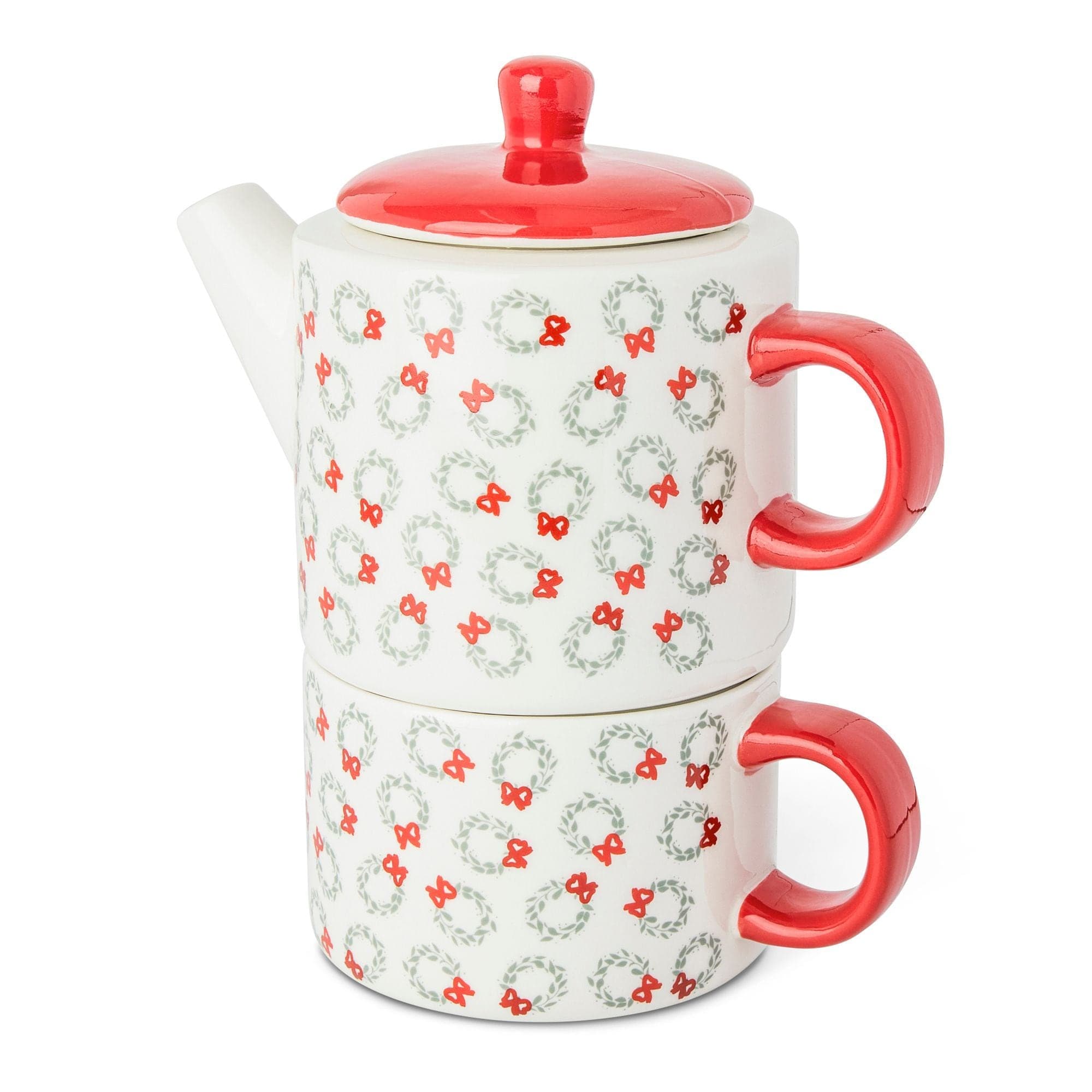Core Home Compact Stackable Ceramic Tea for One Set, 2-pc