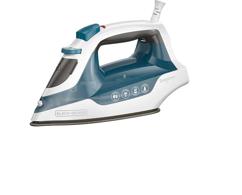 Black & Decker 1200W Compact Steam Iron with Non-Stick Soleplate, Blue/White