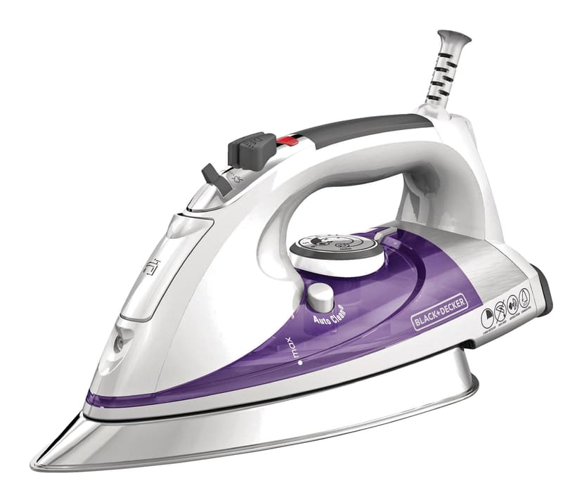 Black & Decker Iron, 1500W Pro Steam Iron with Stainless Steel Soleplate and Auto Shutoff, White/Purple