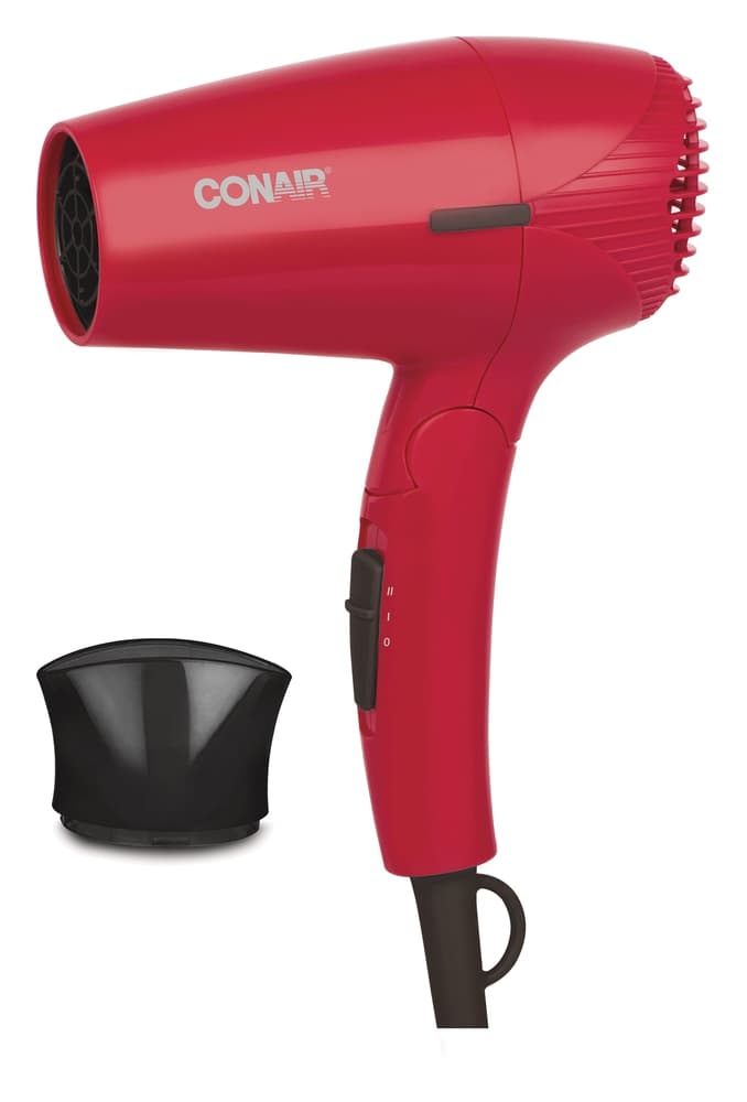 Conair 1600W Travel-Size Folding 2-Speed Hair Dryer with Concentrator, Red