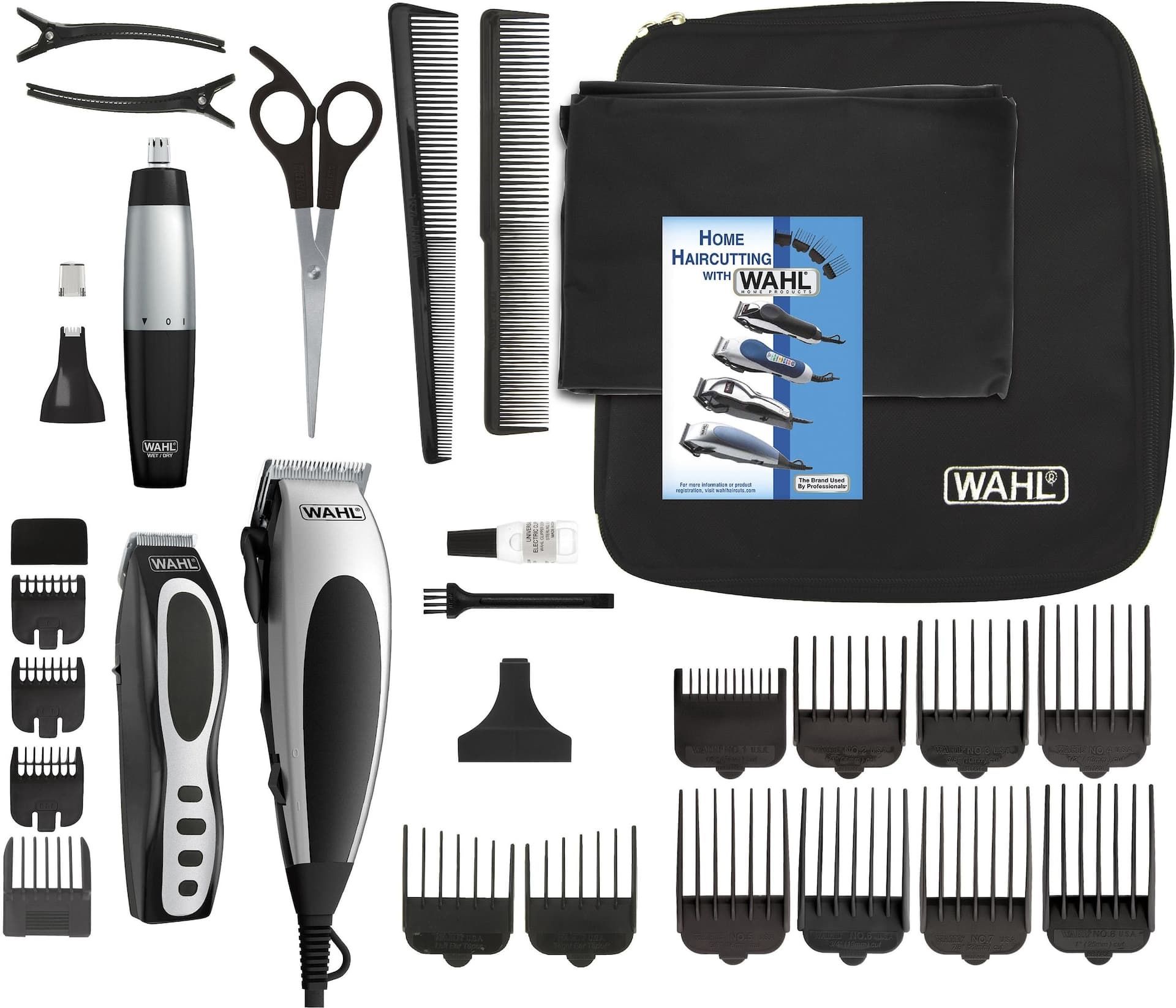 Wahl Home Barber Haircutting Kit with Clippers, Ear/Nose/Brow Trimmer & Scissors, 30-pc