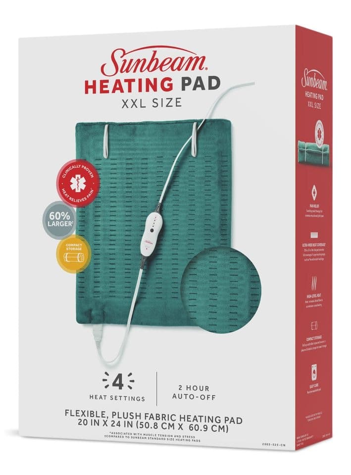 Sunbeam XXL Microplush Electric Heating Pad For Muscle & Joint Pain, Blue