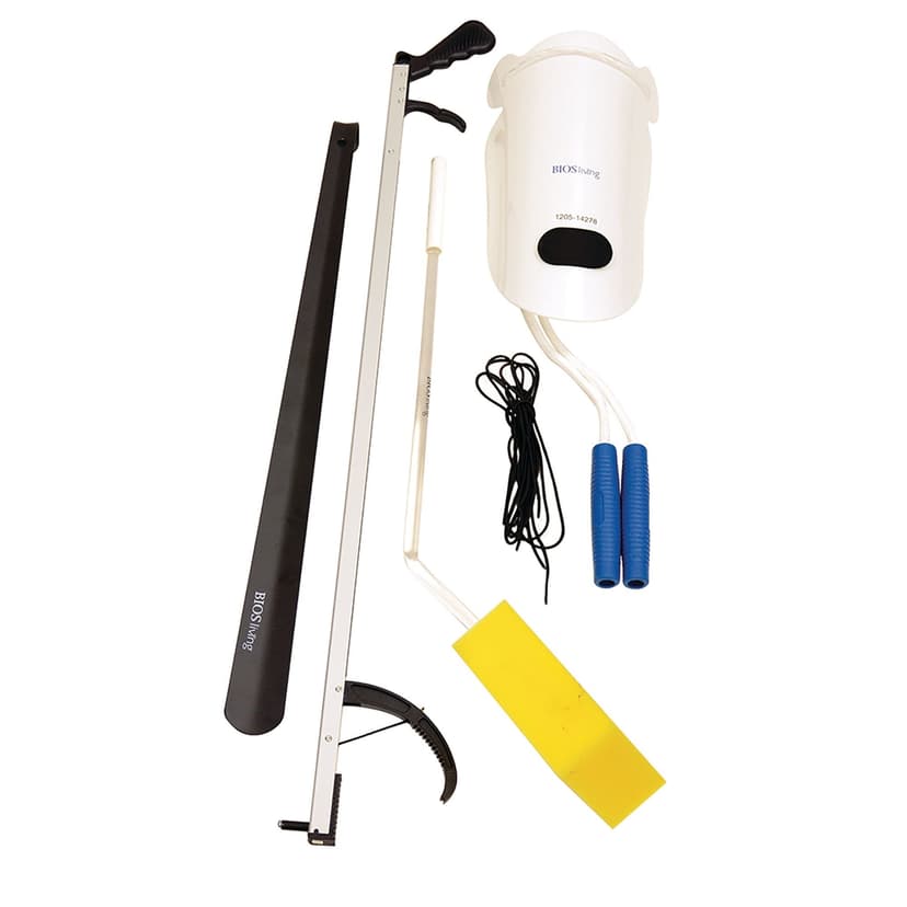 Bios Living Hip Kit with Reacher, Sock Aid, Bath Brush, Shoehorn & Elastic Shoelaces, 5-pc