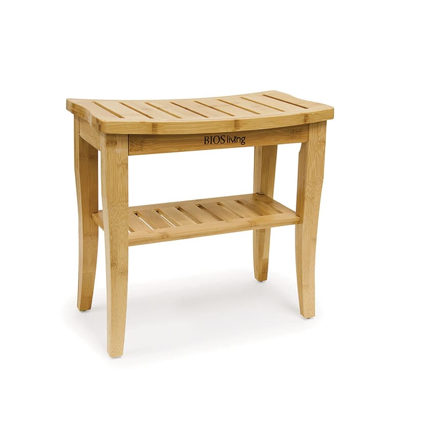 Bios Living Bamboo Wood Shower Bench Seat with Shelf For Bathroom & Sauna, 19-in Height