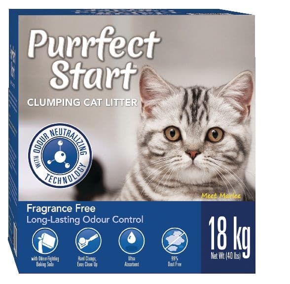 Purrfect Start Clumping Cat Litter, Unscented with Baking Soda, 18-kg