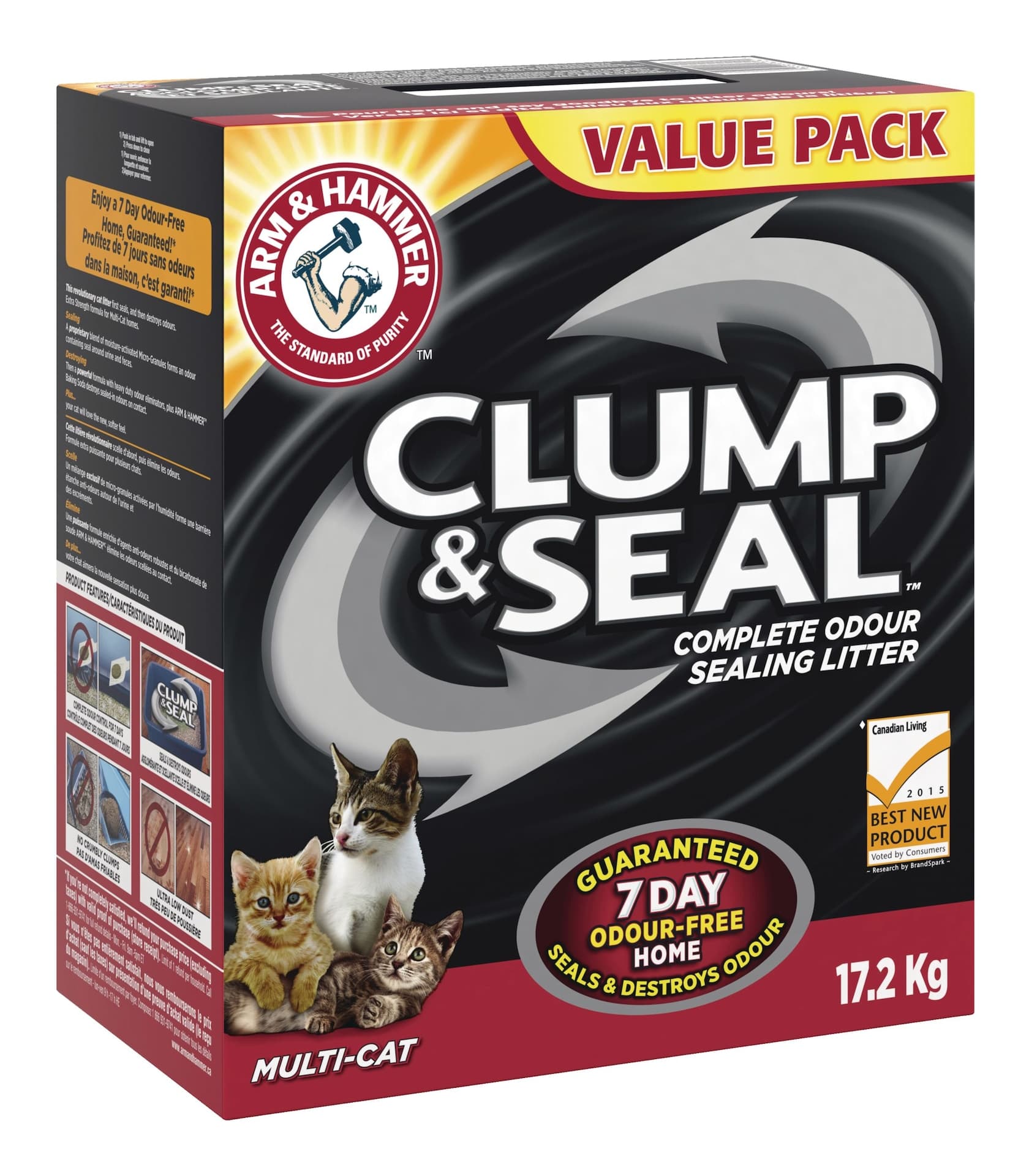 Arm & Hammer Clump & Seal Multi-Cat Clumping Cat Litter, Odour Control, 17.2-kg