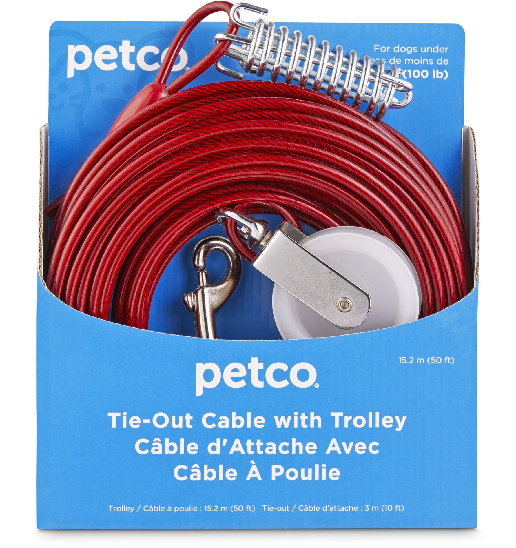 Petco Dog Tie Out Cable with Zipline Trolley, 50-ft, Large, Red