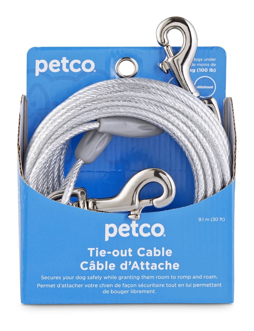Petco Reflective Dog Tie Out Cable, 30-ft, Large, Silver