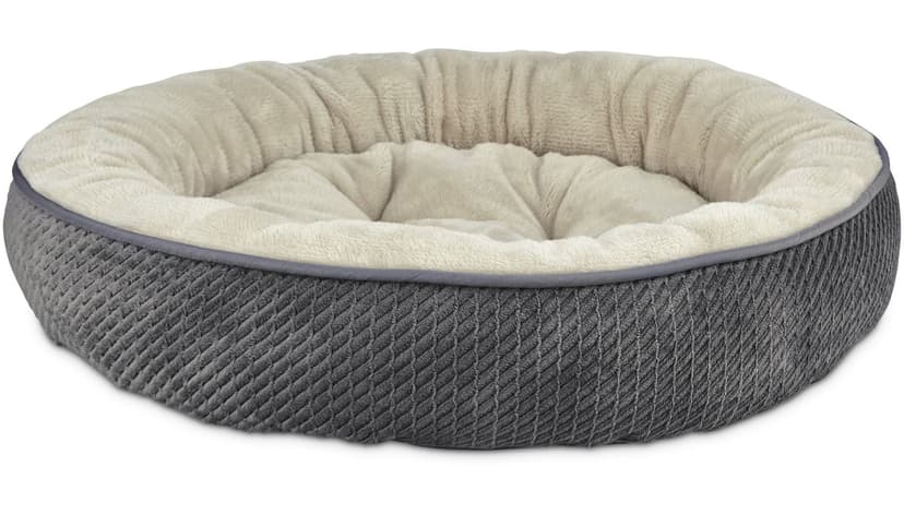 Petco Textured Round Cat Bed, Washable, 20-in x 20-in, Dark Grey with Overstuffed Bolstered Edge