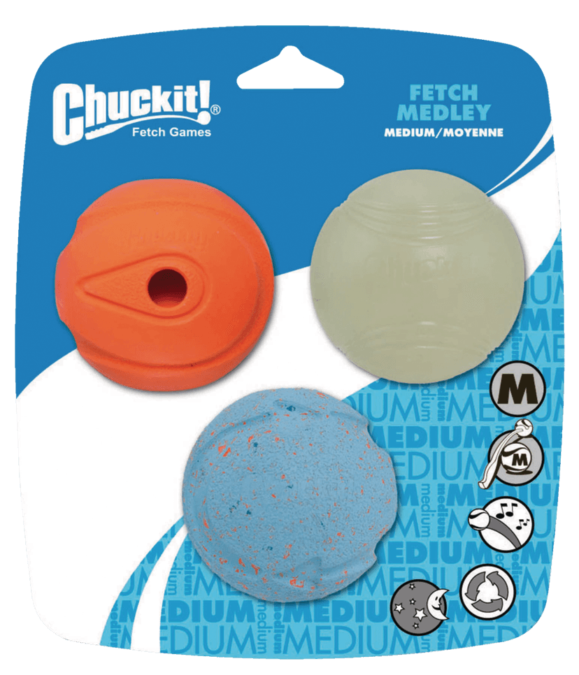 Chuckit! Medium Fetch Medley Balls 2.5 in/6.35 cm, 3-Pack