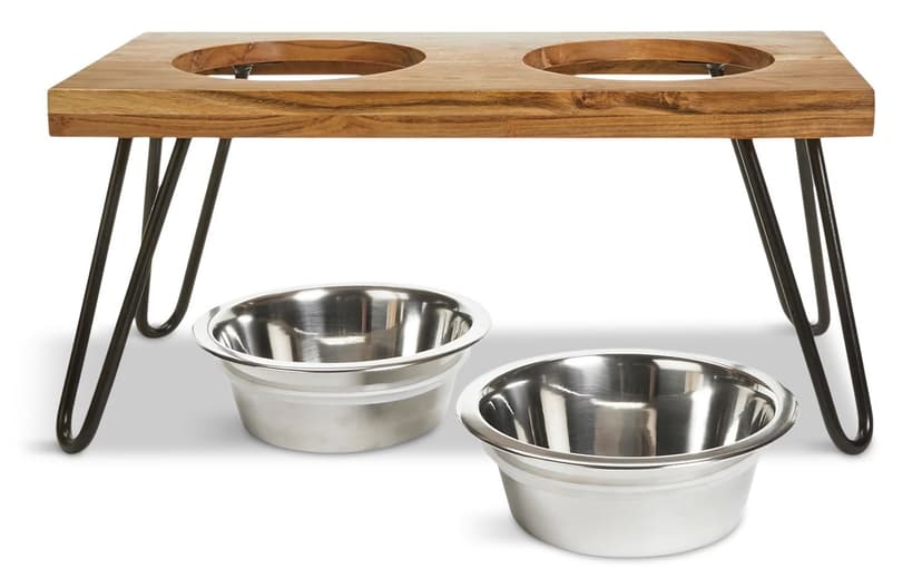 Petco Elevated Wood Double Diner with Stainless Steel Bowls, 4.6-cup