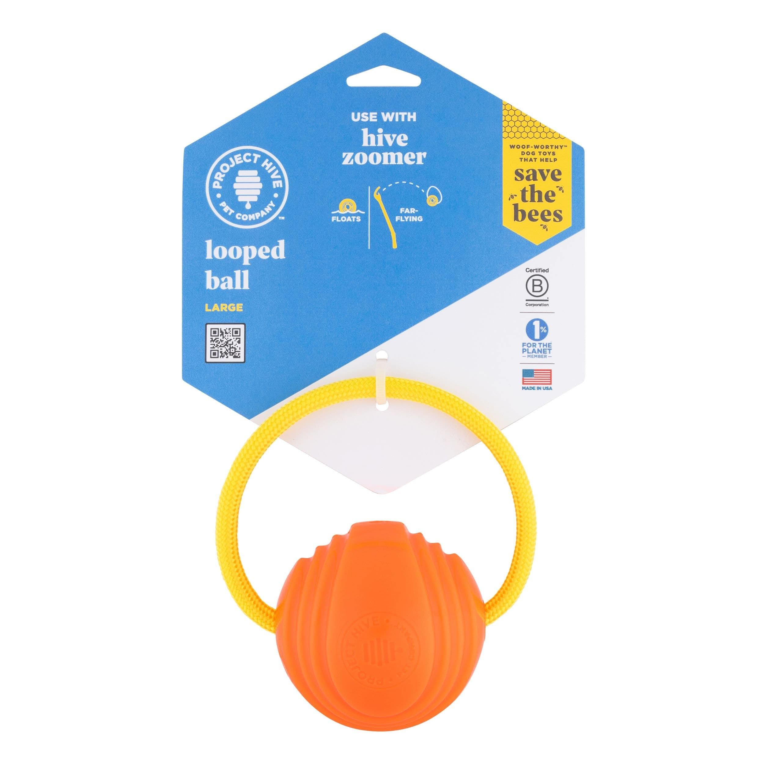 Project Hive Large Looped Ball Dog Toy, Orange, 6-in