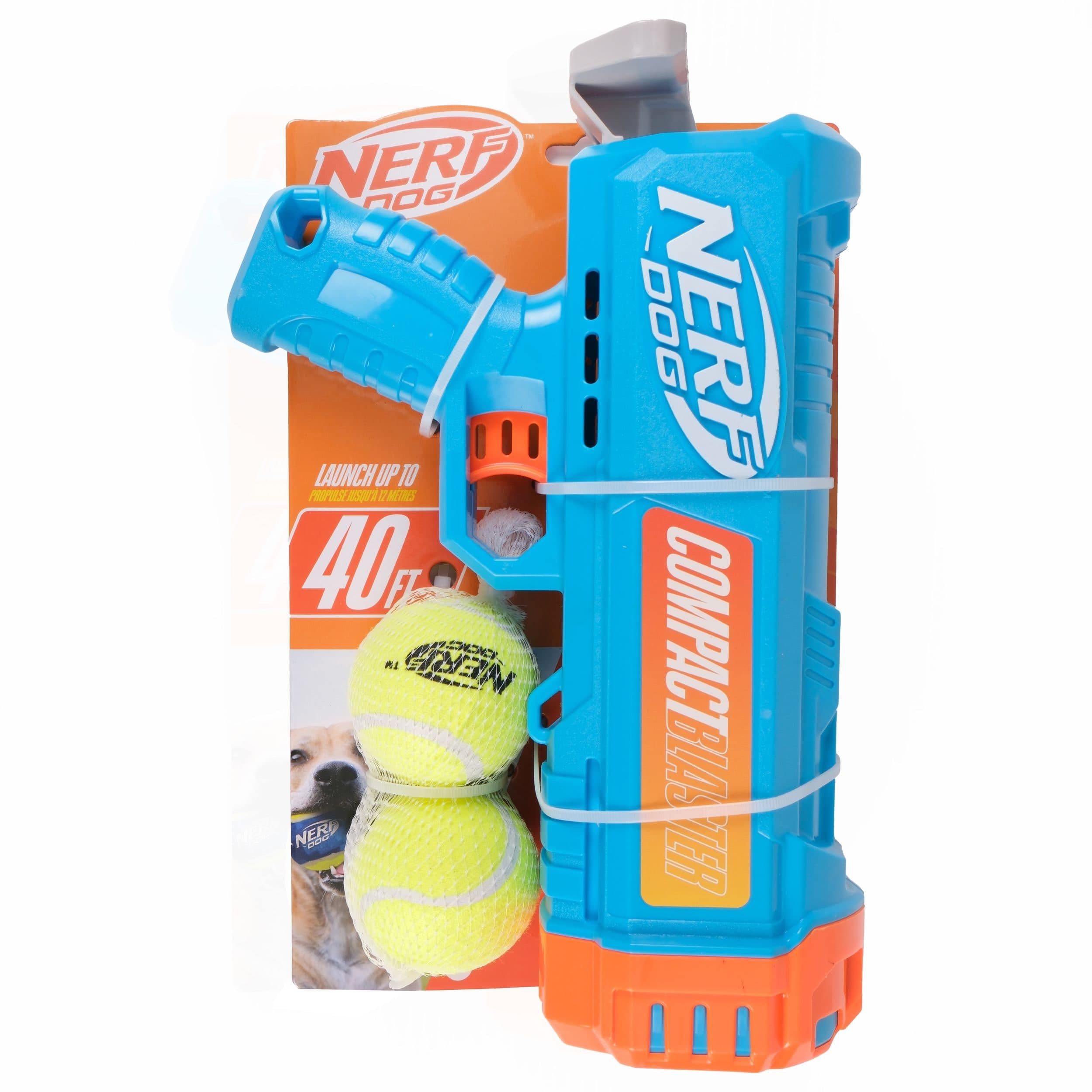 NERF Dog Blaster with 2 Non-Squeak Tennis Balls, 12-in