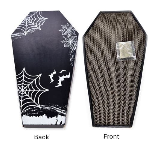 Halloween Coffin Cat Scratcher with Catnip, Black, 9x17-in
