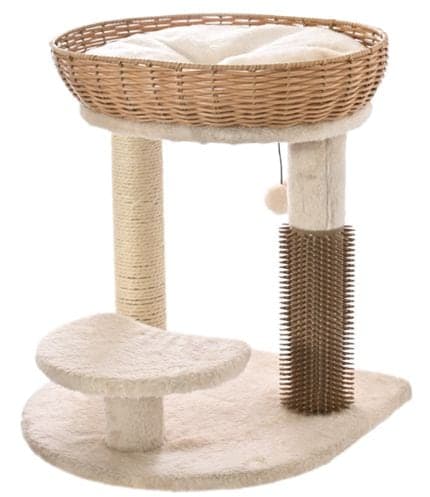 Cat Craft Rattan Cat Tower & Bed with Hanging Ball, 17-in