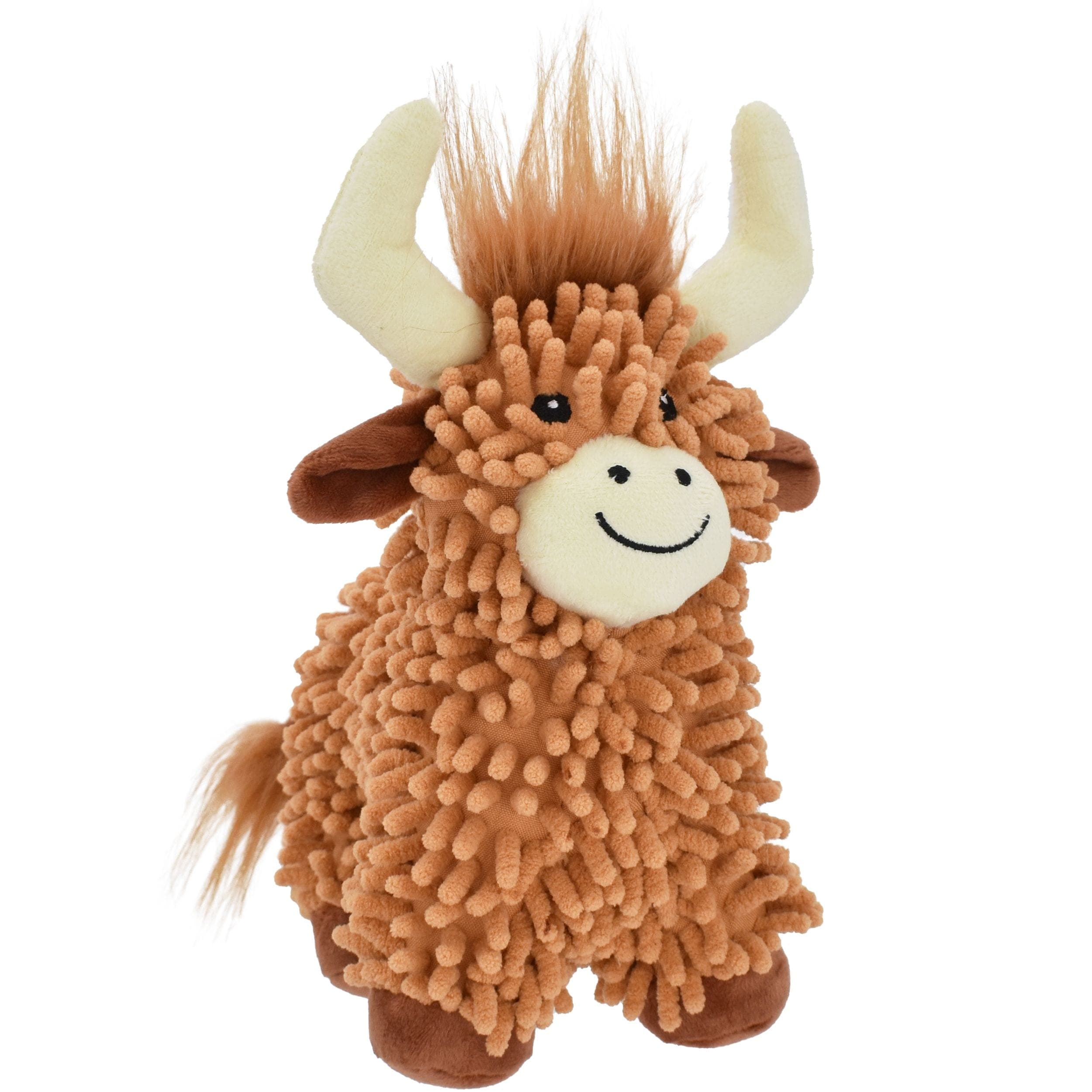 Floppy Highland Cow Plush Dog Toy with Squeaker, 10-in