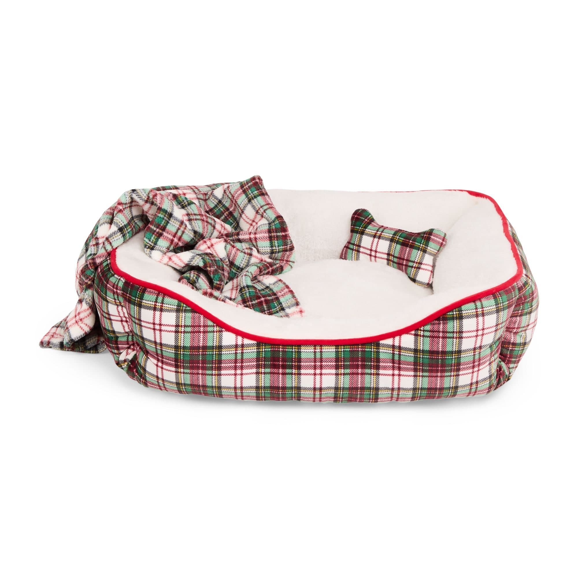 Petco Merry Makings Holiday Plaid Pet Bed Set, 3-pc