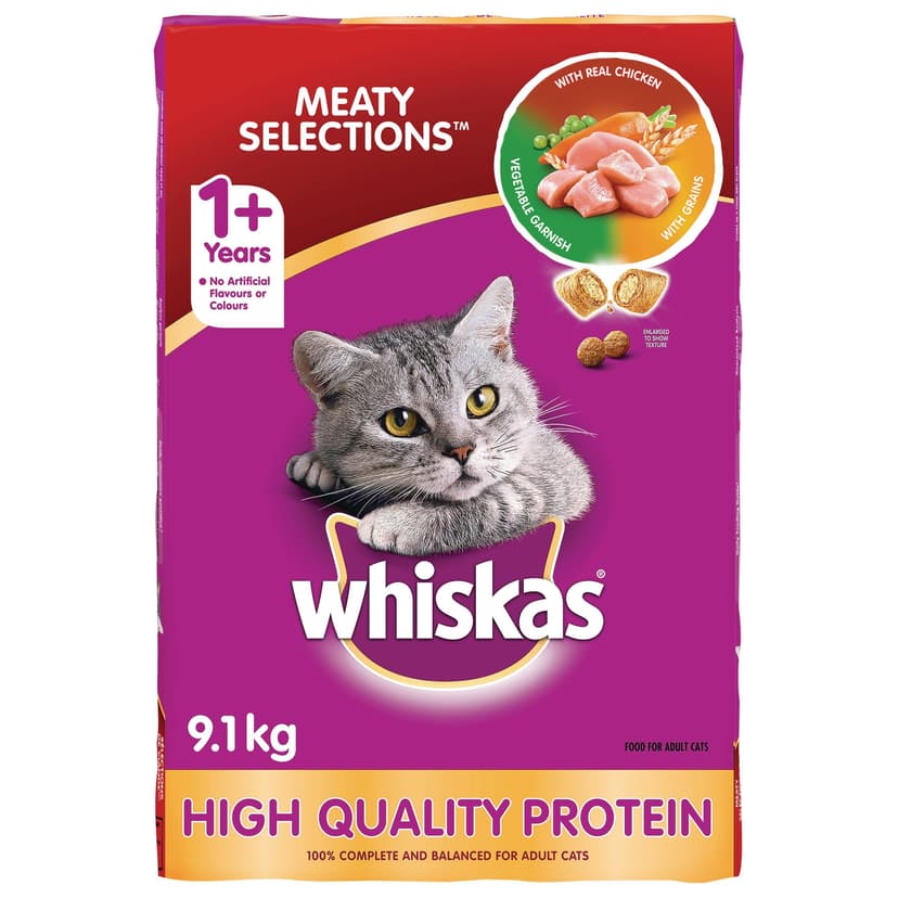 Whiskas Meaty Selections Dry Cat Food, 9.1-kg
