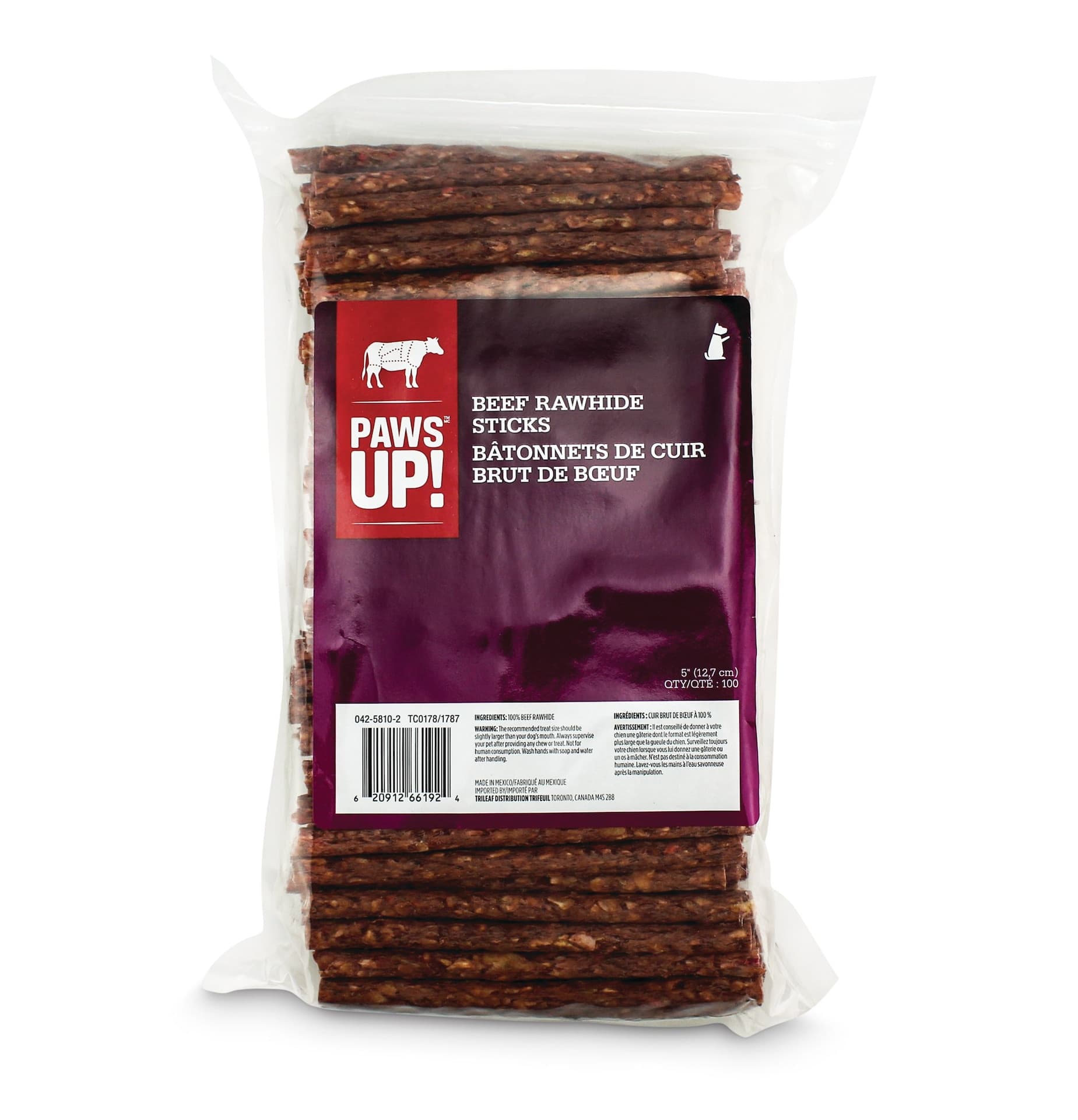 PAWS UP! Beef Rawhide Sticks Dog Treats, 100-pk, 900-g