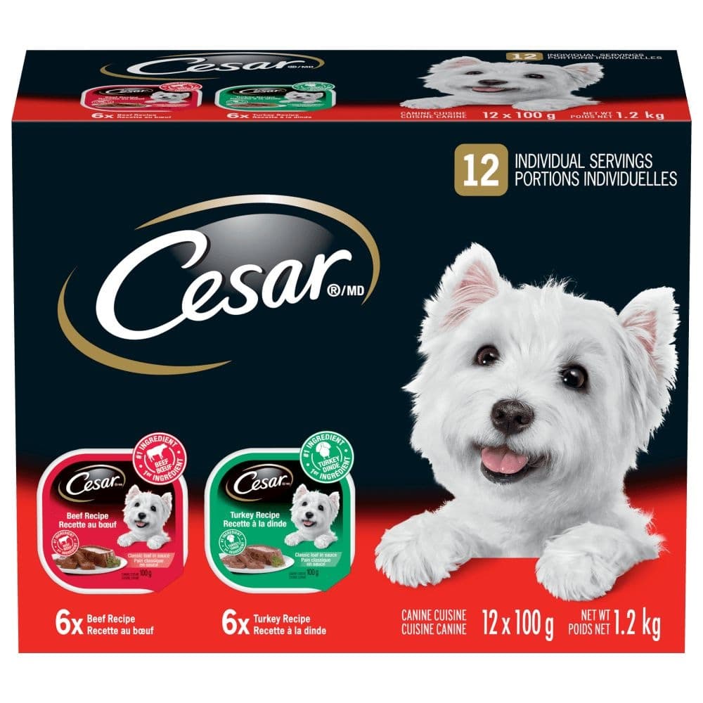 Cesar Entrées Beef & Turkey Flavour Adult Wet Dog Food, 1.2-kg, 12-Pk