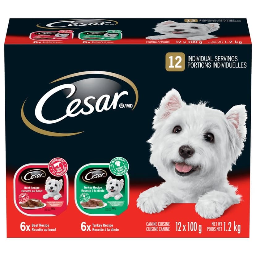 Cesar Entrées Beef & Turkey Flavour Adult Wet Dog Food, 1.2-kg, 12-Pk