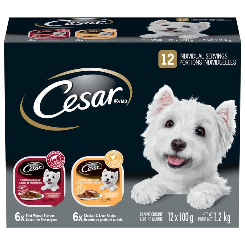 Cesar Entrées Chicken & Liver Flavour Adult Wet Dog Food, 100-g, 12-Pk