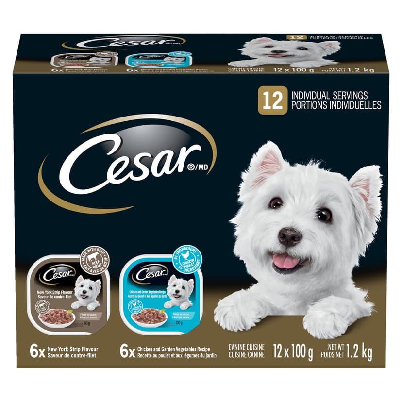 Cesar Chicken and Vegetables & NY StriP Flavour Adult Wet Dog Food, 100-g, 12-Pk