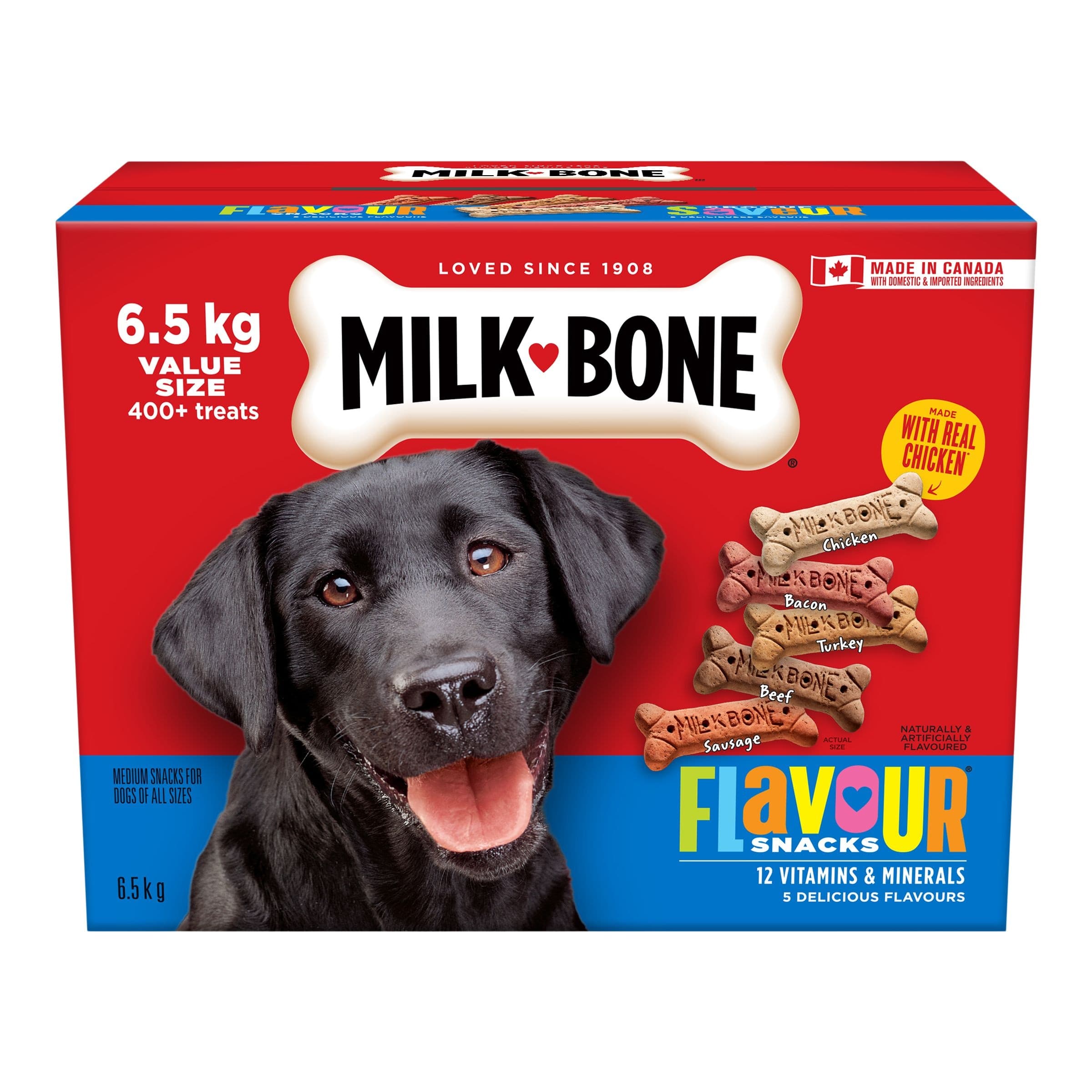 Milk-Bone Flavour Snacks Dog Biscuits Medium Sized Dog Treats, Assorted Flavours, 6.5 kg/14 lb Box