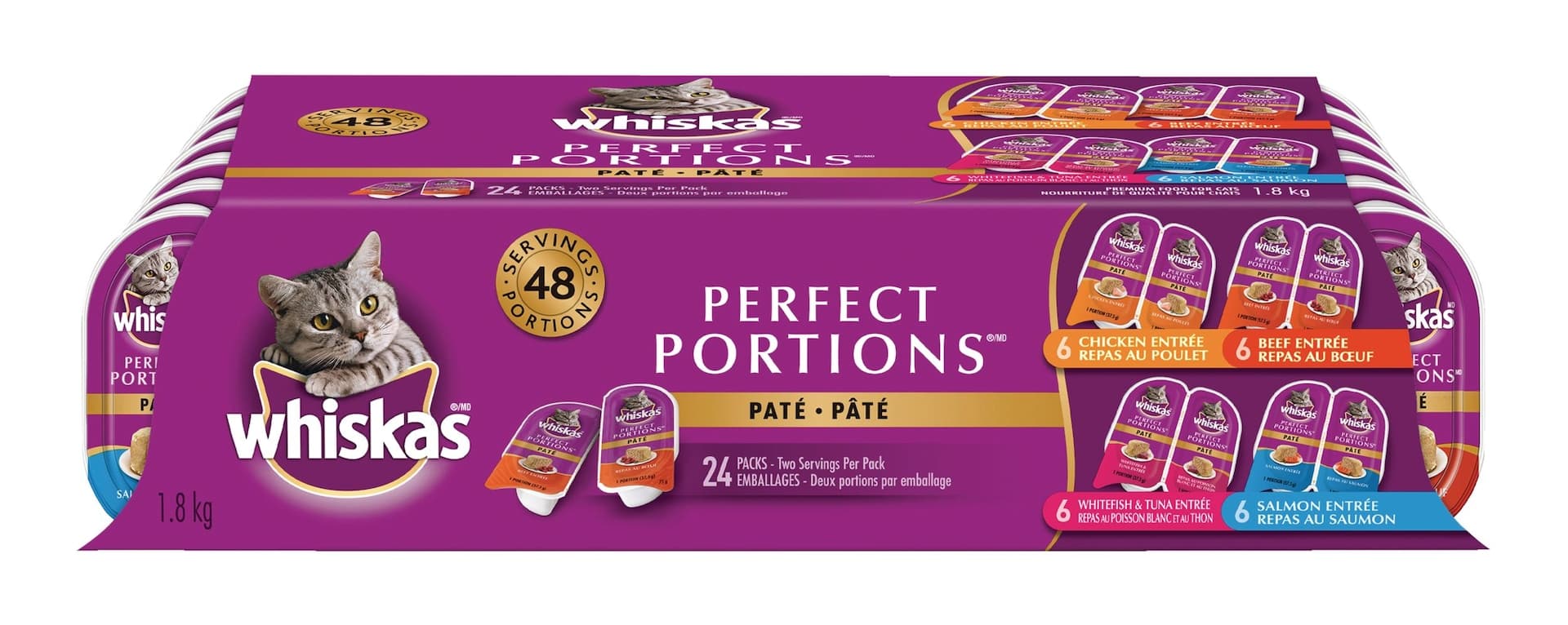 Whiskas Perfect Portions Variety Pack Wet Cat Food, 1.8-kg, 24-Pk