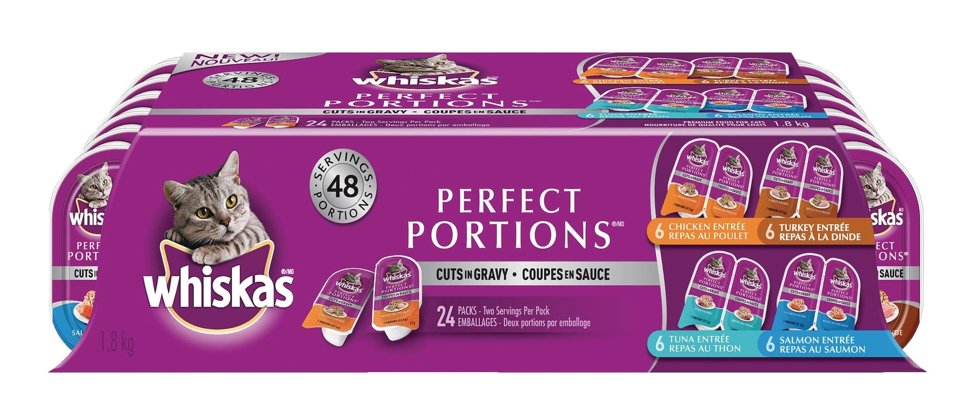 Whiskas Perfect Portions Cuts In Gravy Variety Pack Wet Cat Food, 1.8-kg, 24-Pk