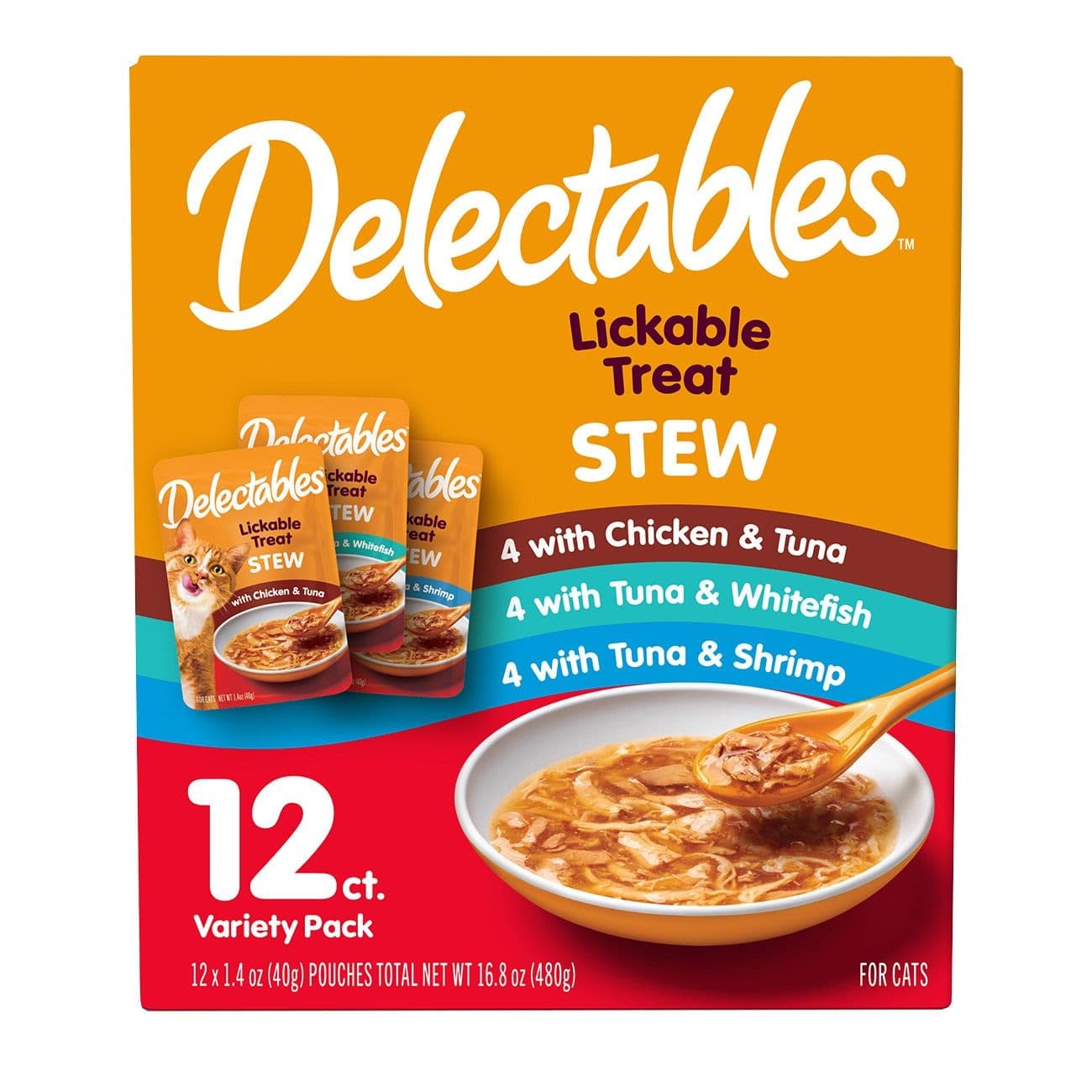 Hartz Delectables Stew Lickable Variety Pack Wet Cat Treat Pouches, 12 x 40-g