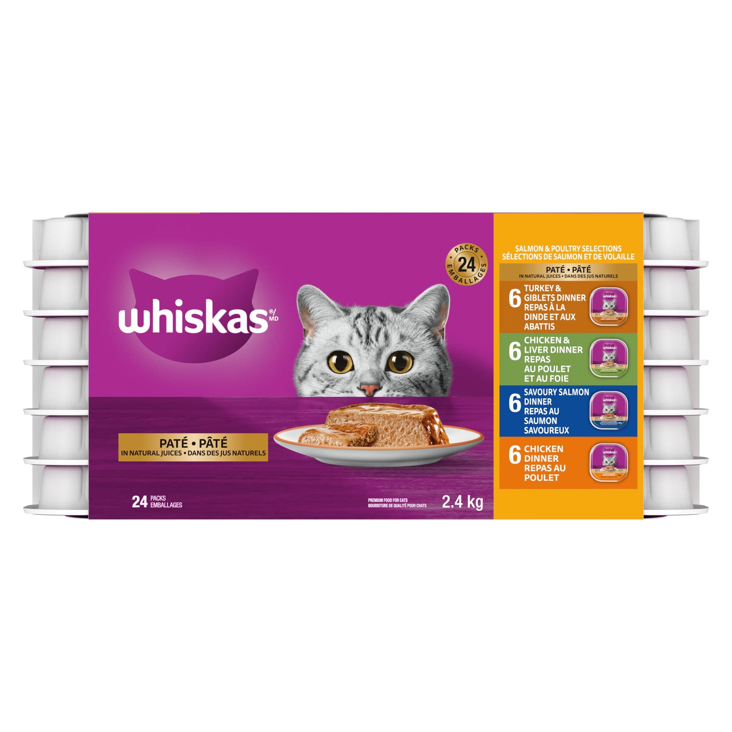 Whiskas Salmon & Poultry Selections Variety Pack Wet Cat Food, 2.4-kg, 24-Pk