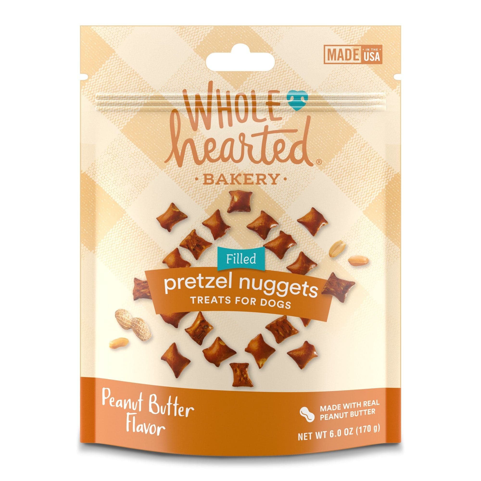 WholeHearted Bakery Peanut Butter Flavour Pretzel Nuggets, Dog Treats, 170-g