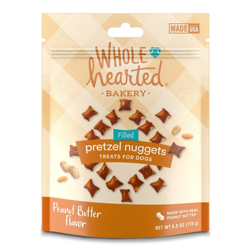 WholeHearted Bakery Peanut Butter Flavour Pretzel Nuggets, Dog Treats, 170-g