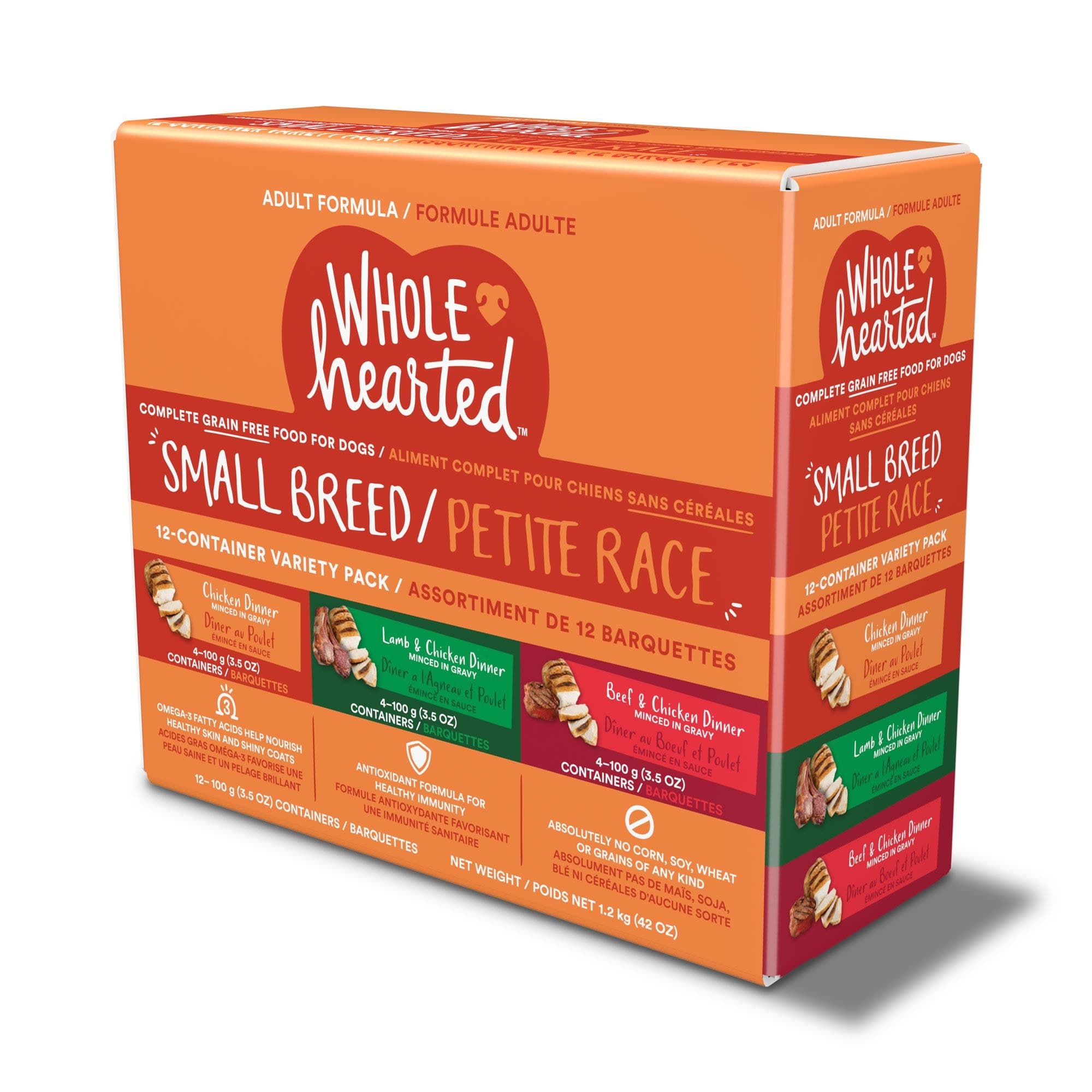 WholeHearted Grain Free Small Breed Adult Minced in Gravy Wet Dog Food Variety Pack, 12-pk x 100-g