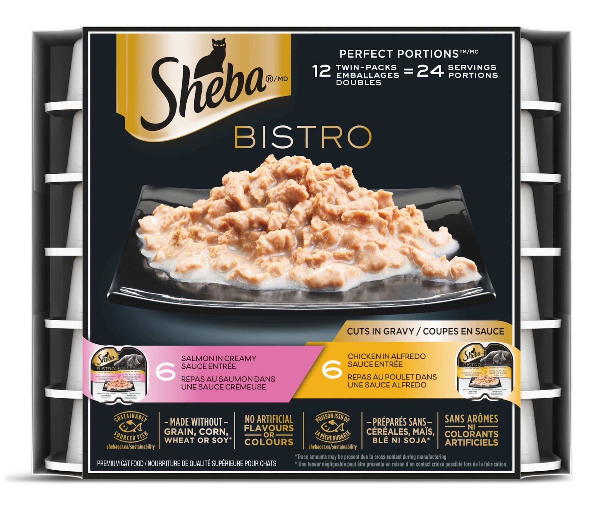 SHEBA Perfect Portions Creamy Chicken/Creamy Salmon Adult Wet Cat Food, 2 Flavours, 12 x 75-g