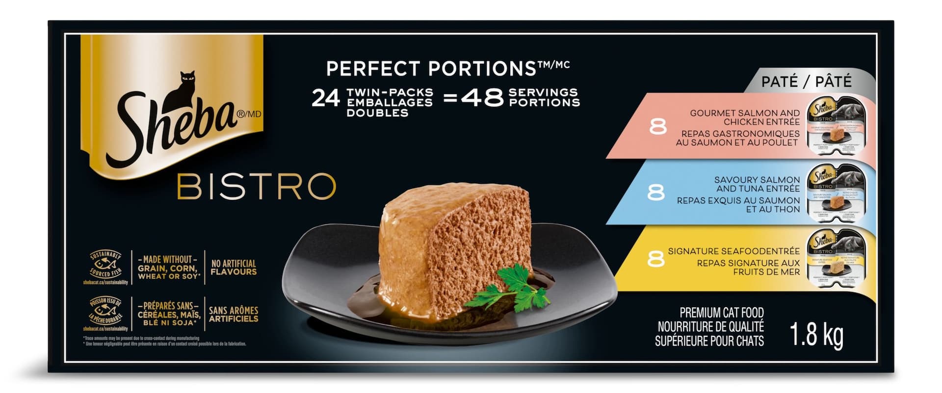 SHEBA Perfect Portions Multi Pack Pate Adult Wet Cat Food, 3 Unique Flavours, 24 x 75-g