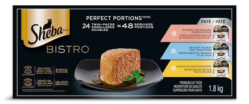 SHEBA Perfect Portions Multi Pack Pate Adult Wet Cat Food, 3 Unique Flavours, 24 x 75-g