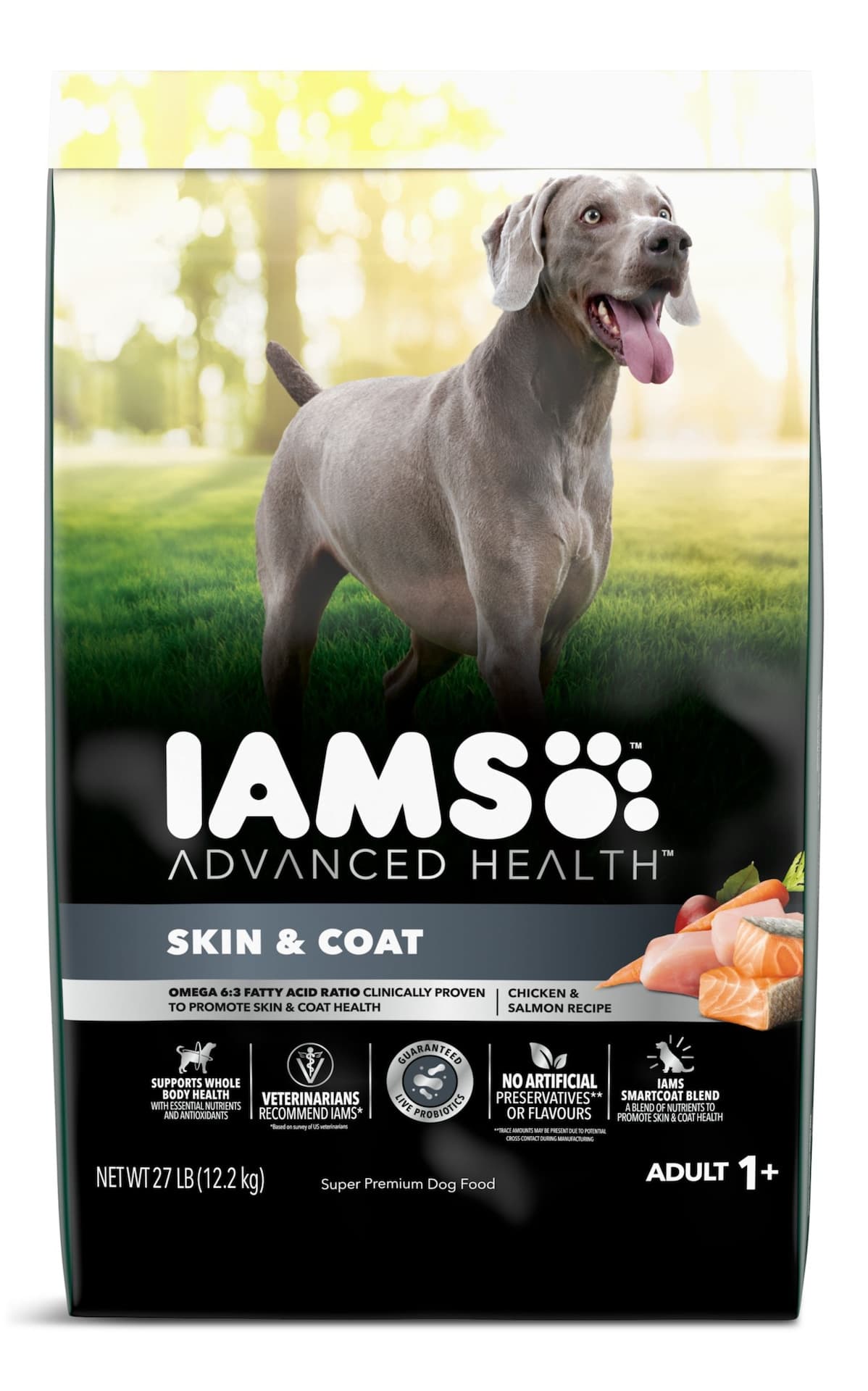 IAMS Advanced Health Adult Dry Dog Food for Improved Skin & Coat, Chicken & Salmon Recipe, 12.2-kg