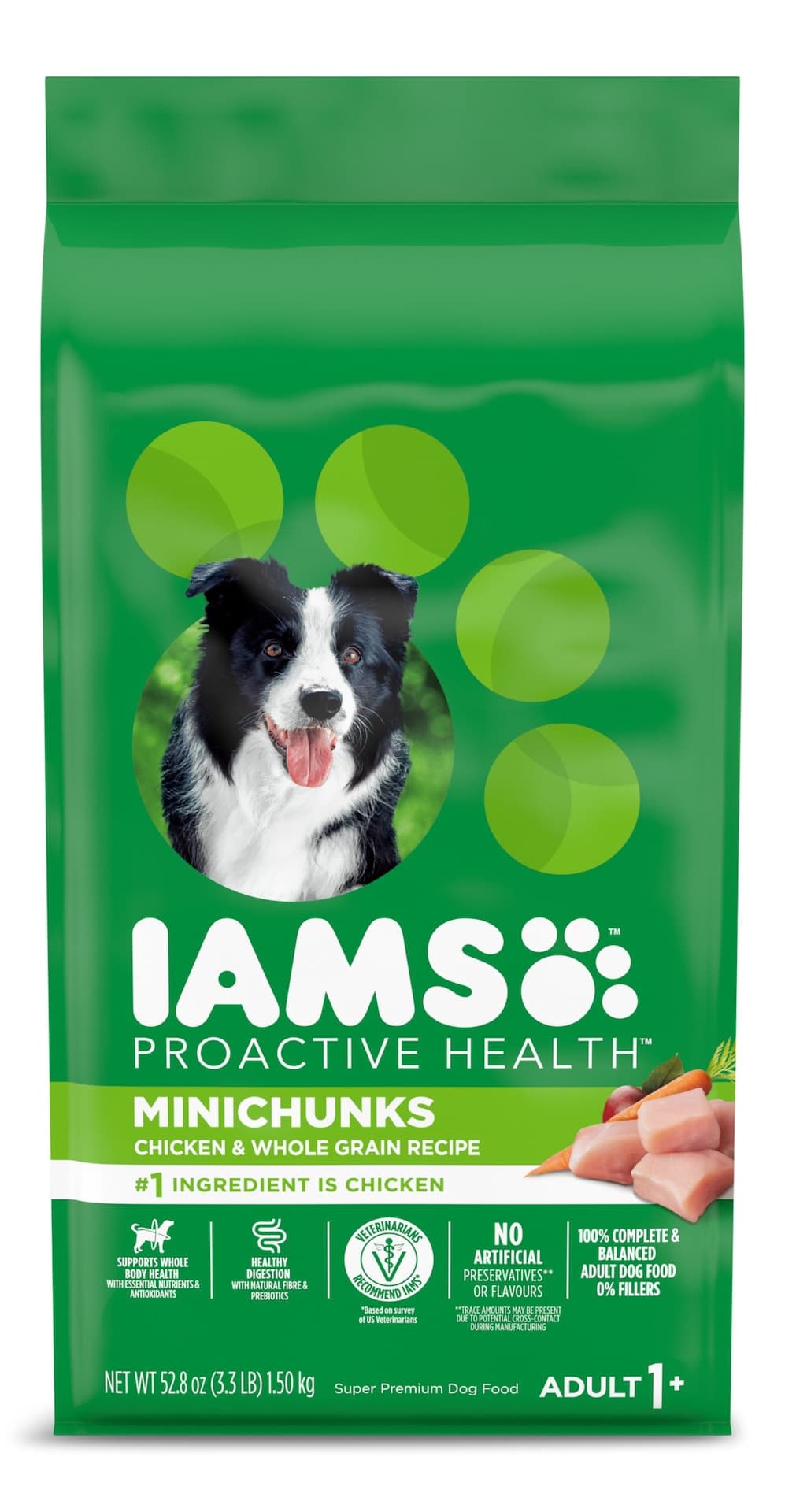 IAMS Proactive Health Mini Chunks Adult Dry Dog Food, Chicken & Whole Grain Recipe, 1.5-kg