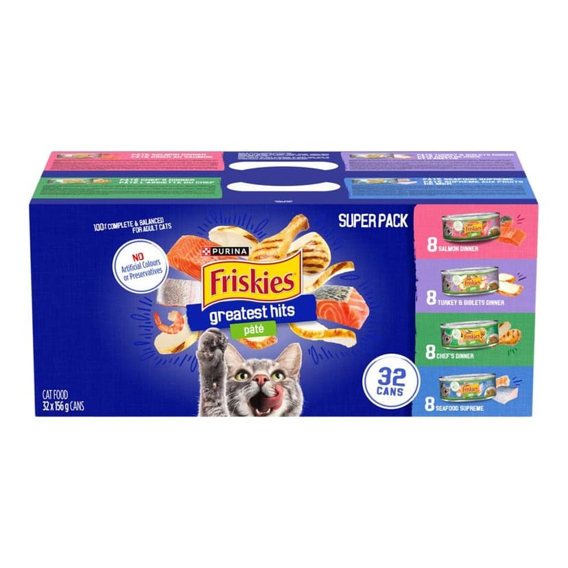 Purina Friskies Greatest Hits Variety Super Pack Adult Wet Cat Food, 4 Unique Flavours, 32 x 156-g