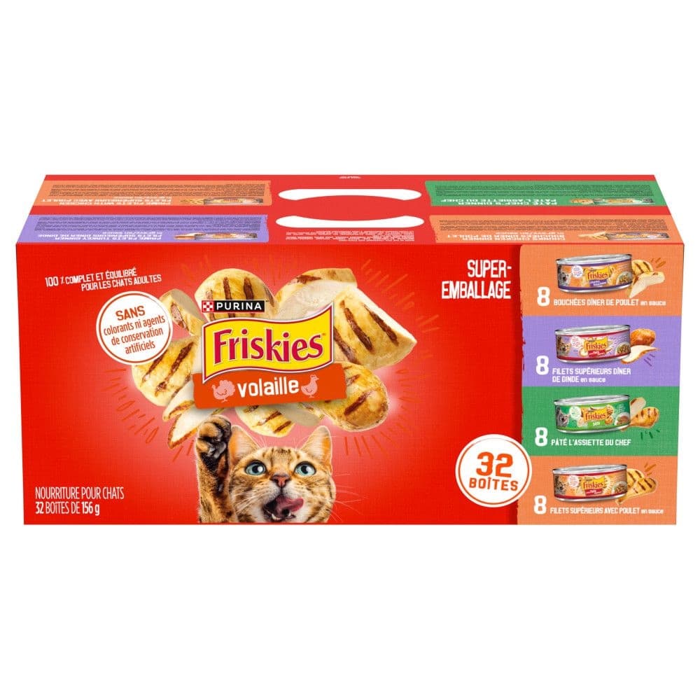 Purina Friskies Poultry Pleasers Variety Pack Adult Wet Cat Food, 4 Unique Flavours, 32 x 156-g