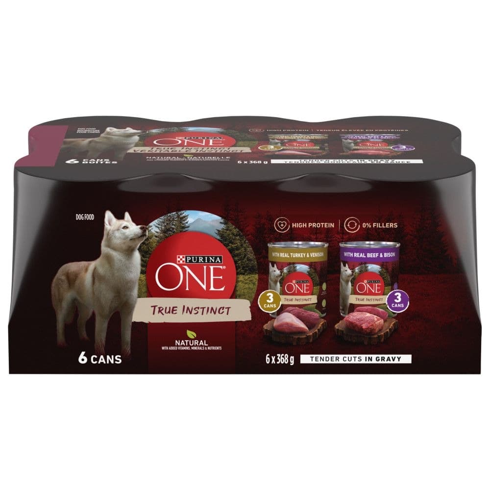 Purina One SmartBlend True Instinct Variety Pack Adult Wet Dog Food, 2 Unique Flavours, 6 x 368-g