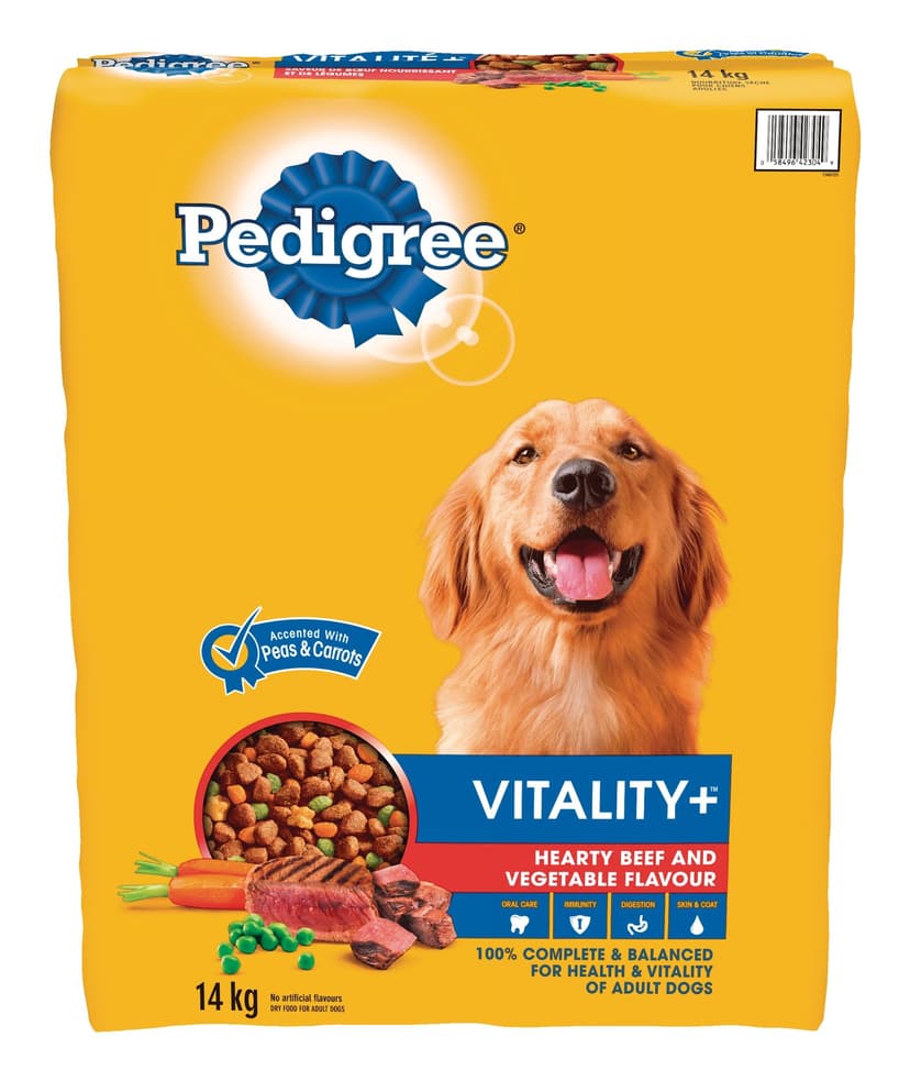 Pedigree Vitality+ Beef and Vegetable Flavour Adult Dry Dog Food, 14-kg